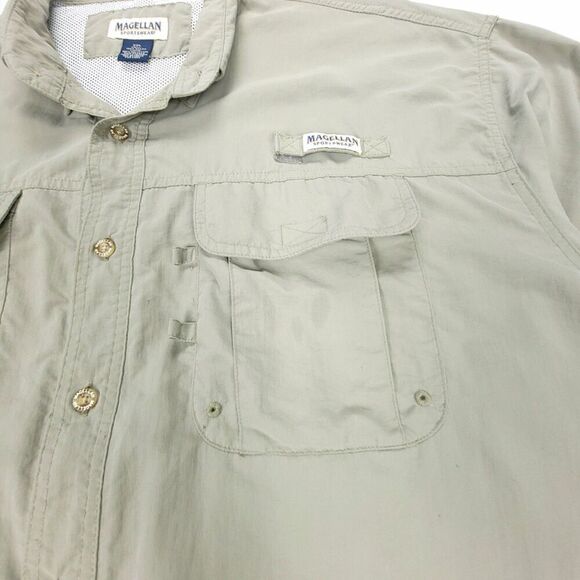 MAGELLAN Short Sleeve Button Down Fishing Utility Shirt Mens XXL Khaki Olive - Picture 5 of 7